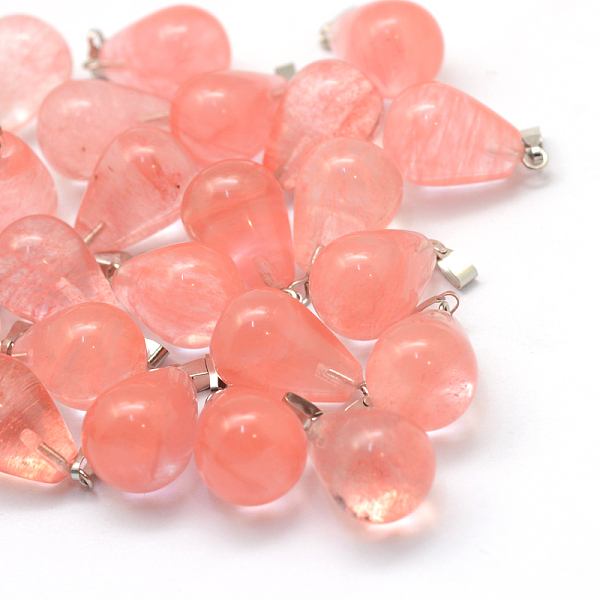 

PandaHall Teardrop Cherry Quartz Glass Pendants, with Platinum Tone Brass Findings, 21~24x12~14mm, Hole: 4x7mm Cherry Quartz Glass Teardrop