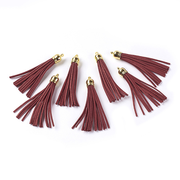 

PandaHall Faux Suede Tassel Pendant Decorations, with CCB Plastic Cord Ends, Golden, Red, 84~89x11.5~12mm, Hole: 2.5mm Faux Suede Red