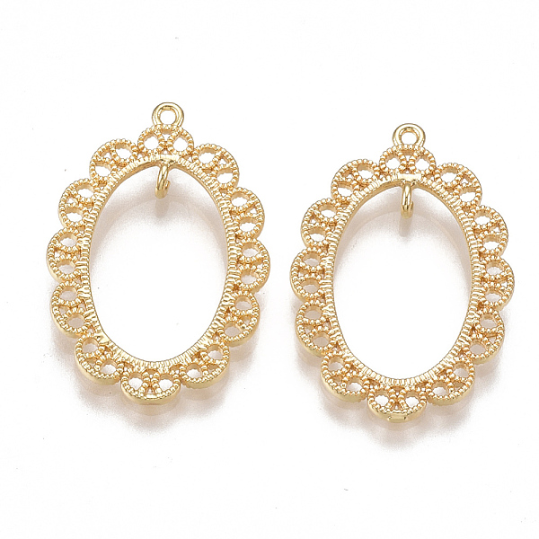 

PandaHall Brass Links connectors, Real 18K Gold Plated, Oval, 26~27x17~18x1.5mm, Hole: 1mm Brass Oval