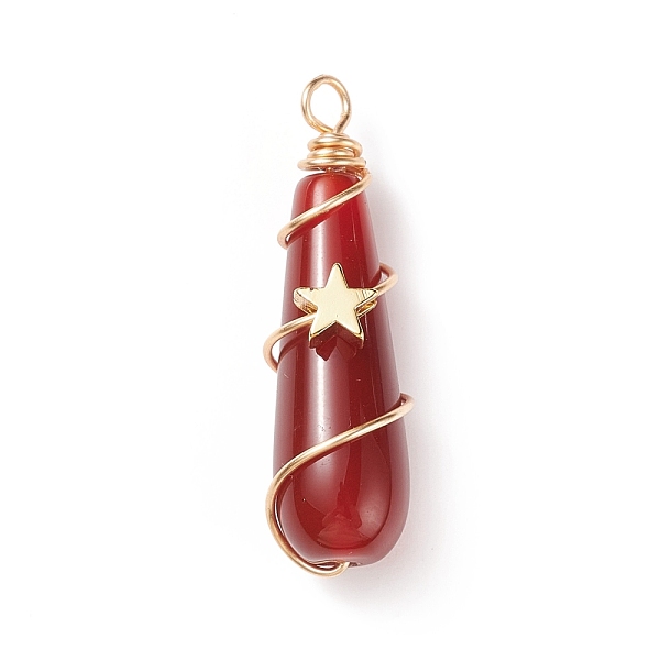 

PandaHall Dyed Natural Carnelian Pendants, with Golden Tone Brass Findings, Teardrop Charm with Star, 39x12mm, Hole: 3mm Carnelian Teardrop