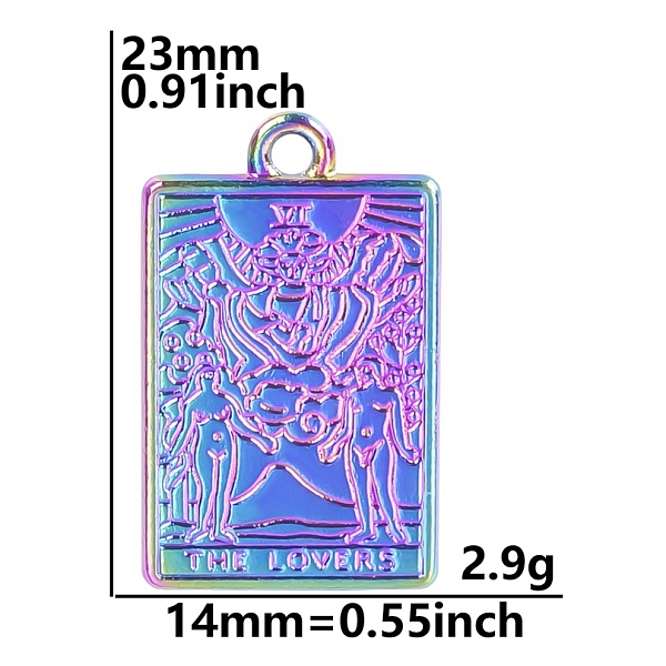 

PandaHall Rainbow Color Alloy Pendants, Rectangle with Tarot Pattern, The Lovers VI, 23x14mm Alloy Tarot