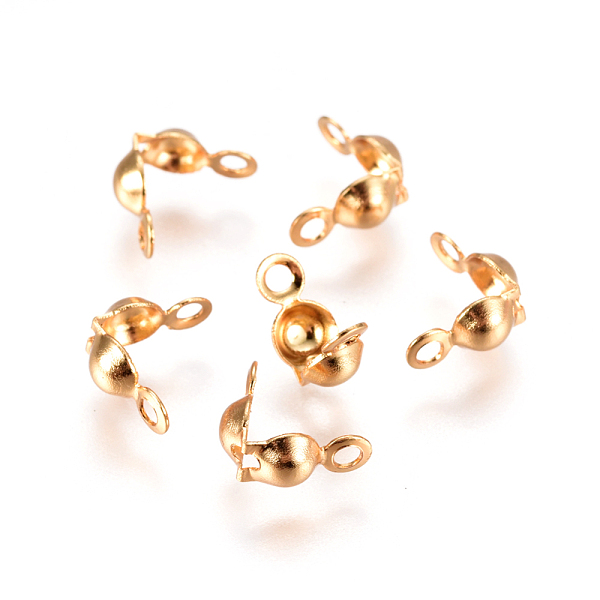 Embouts de perles en acier inoxydable 304 plaqués sous vide PVD, calotte embouts, couverture de noeud à clapet, or, 7.5x4mm, trou: 1 mm et 1.5 mm, diamètre intérieur: 4 mm
