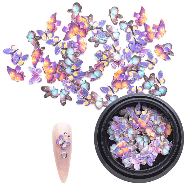 

PandaHall Paper Cabochons, Nail Art Decorations, Lifelike Butterfly, Colorful, 4~8x5~10x0.1mm, about 100pcs/box Paper Butterfly