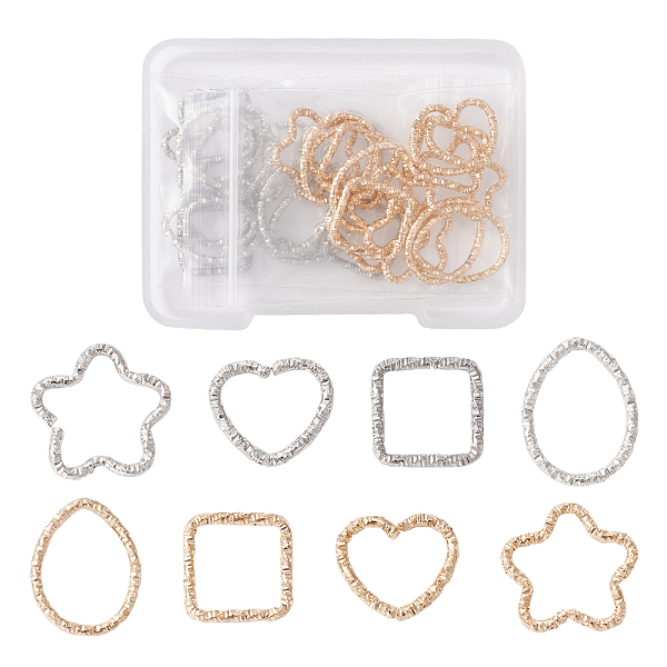 

PandaHall 32Pcs 8 Styles Iron Linking Rings, Textured Open Rings, Mixed Shapes, Platinum & Light Gold, 12~18x12~16.5x1.5~2mm, Inner Diameter...