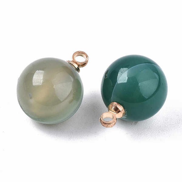 

PandaHall Natural Green Banded Agate Charms, with Golden Plated Brass Loops,, Round, 14x10.5mm, Hole: 1.5mm Banded Agate Round