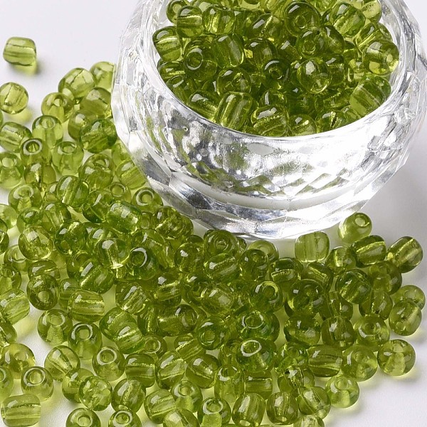 

PandaHall Glass Seed Beads, Transparent, Round, Green Yellow, 6/0, 4mm, Hole: 1.5mm, about 1000pcs/100g Glass
