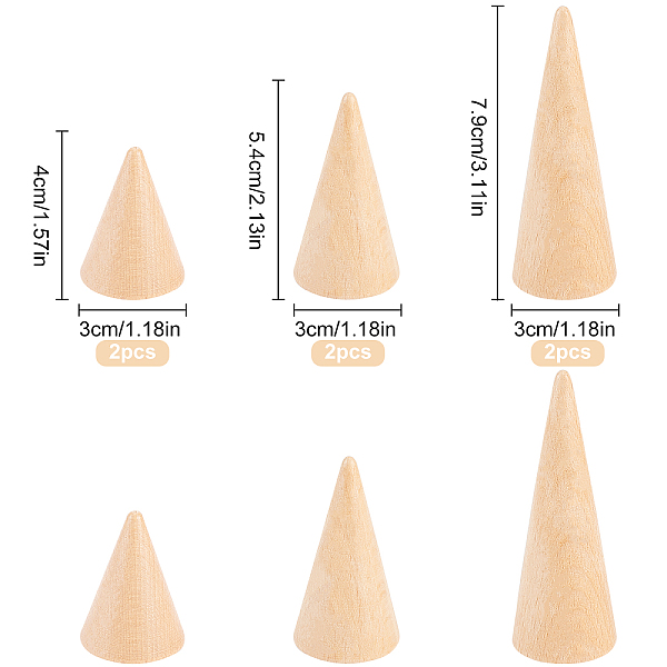 

PandaHall FINGERINSPIRE 6pcs Wooden Cone Ring Holder 3 heights 39.5/54/79mm Beechwood Ring Display Stand Rings Display Holder Jewelry..., Orange