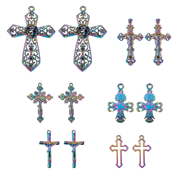 

PandaHall 12Pcs 6 Styles Plated Alloy Pendants, Rainbow Color, 2pcs/style Alloy Cross