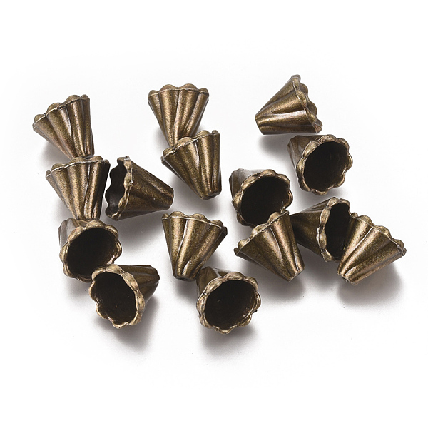 PandaHall Tibetan Style Bead Cone, Alloy, Cadmium Free & Nickel Free & Lead Free, Flower, Antique Bronze Color, Size: about 13mm long, 12mm...