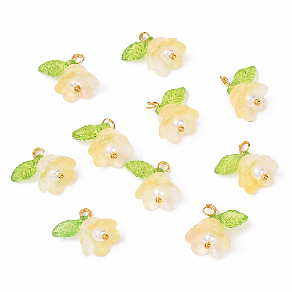10Pcs Acrylic Glass Flower Pendants