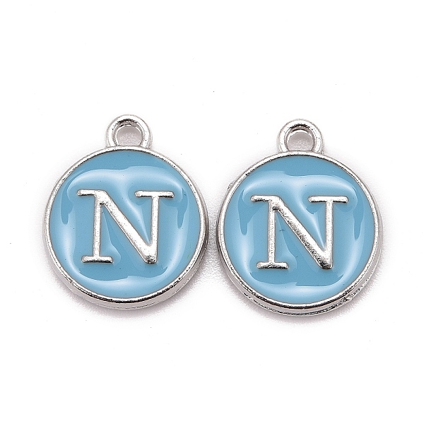 

PandaHall Platinum Plated Alloy Enamel Charms, Cadmium Free & Lead Free, Enamelled Sequins, Flat Round with Letter, Letter.N, 14x12x2mm...