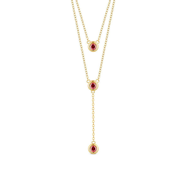 

PandaHall SHEGRACE 925 Sterling Silver Two-Tiered Necklaces, with Three Round Red AAA Cubic Zirconia Pendant, Golden, 14.96 inch~16.54 inch...