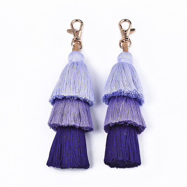 

PandaHall Polycotton(Polyester Cotton) Tassel Big Pendant Decorations, with Light Gold Plated Alloy Swivel Lobster Claw Clasps, Cadmium Free...