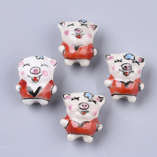 

PandaHall Handmade Porcelain Beads, Famille Rose Style, Cartoon Piggy with Clothes, Orange Red, 17~19x14~15.5x11.5mm, Hole: 1.4~2mm...