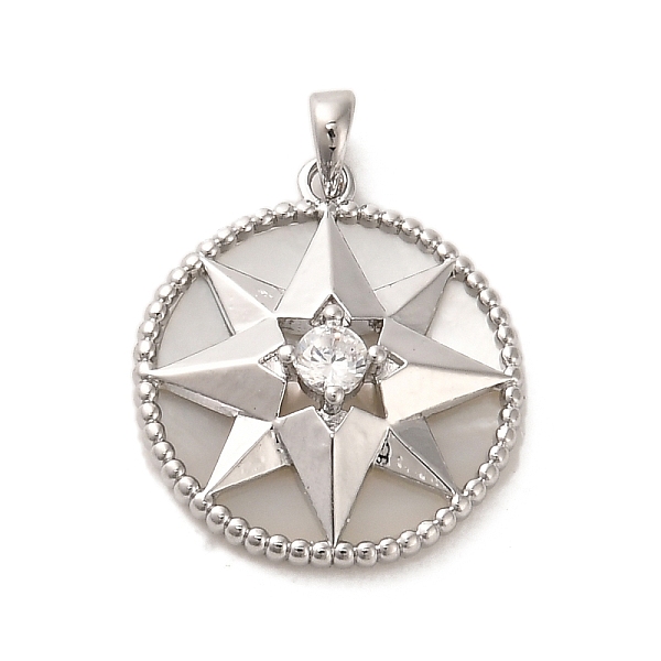 

PandaHall Brass Micro Pave Cubic Clear Zirconia Pendants, with Shell, Flat Round with Star, Real Platinum Plated, 17x15x4mm, Hole: 2x2mm...