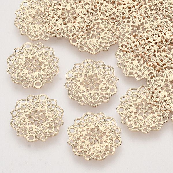 

PandaHall Brass Links connectors, Etched Metal Embellishments, Long-Lasting Plated, Flower, Light Gold, 13.5x0.3mm, Hole: 1.2mm Brass Flower