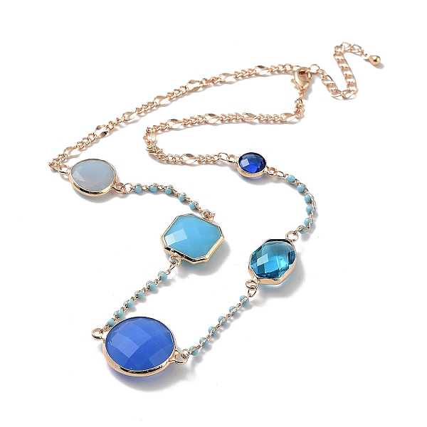 

PandaHall Blue Glass Flat Round Pendant Necklace with Brass Chains, Light Gold, 15.75 inch(400mm) Brass Flat Round