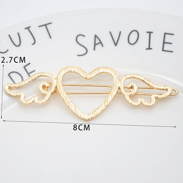 

PandaHall Alloy Geometric Hair Barrettes, Frog Buckle Hairpin for Women, Girls, Heart with Wing, Golden, 80x27mm Alloy