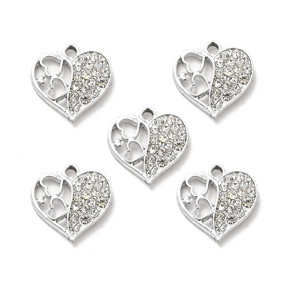 

PandaHall Alloy Rhinestone Pendants, Platinum Tone Hollow Out Heart Charms, Crystal, 18.5x17.5x3.2mm, Hole: 2mm Alloy+Rhinestone Heart Clear