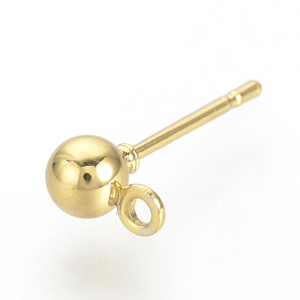 

PandaHall Iron Ball Stud Earring Findings, with Loop, Golden, 6.5x4mm, Hole: 1mm, Pin: 0.8mm Iron Round