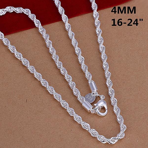 

PandaHall Popular Silver Color Plated Brass Rope Chain Necklaces For Men, with Lobster Claw Clasps, 20 inch, 4mm Brass