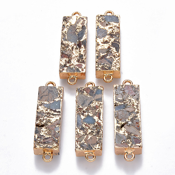 

PandaHall Synthetic Aqua Terra Jasper Links connectors, with Golden Plated Brass Settings and Iron Loops, Rectangle, Colorful...