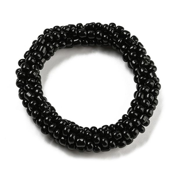 

PandaHall Crochet Glass Beads Braided Stretch Bracelet, Nepel Boho Style Bracelet, Black, Inner Diameter: 1-3/4 inch(4.5cm) Glass Black