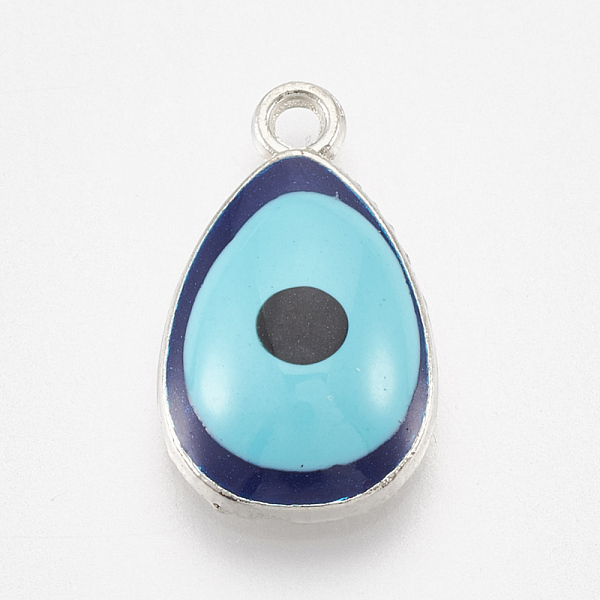 

PandaHall Alloy Enamel Pendants, Teardrop with Evil Eye, Platinum, Sky Blue, 17.5x10.5x4mm, Hole: 1.5mm Alloy+Enamel Evil Eye Blue