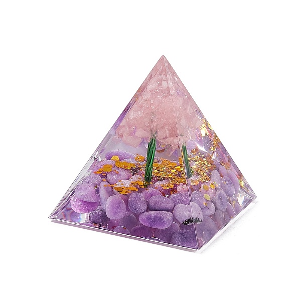 

PandaHall Orgonite Pyramid Resin Display Decorations, with Gold Foil and Natural Amethyst Chips Inside, for Home Office Desk, 50x50x51.5mm...