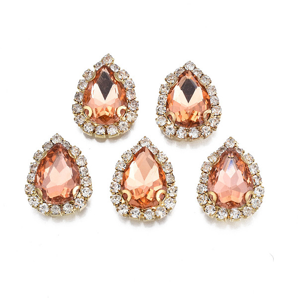 

PandaHall Sew on Rhinestone, Transparent Glass Rhinestone, with Brass Prong Settings, Faceted, Teardrop, Dark Salmon, 19x14.5x5.5mm, Hole..., Clear