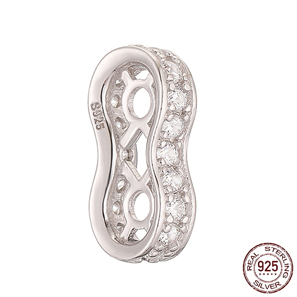 

PandaHall 2 Hole 925 Sterling Silver Multi-Strand Links, Cubic Zirconia Spacer Bars, with S925 Stamp, Real Platinum Plated, 13x7x3mm, Hole..., Clear