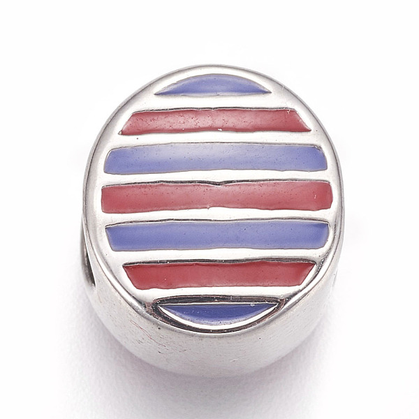 

PandaHall 304 Stainless Steel European Beads, with Enamel, Large Hole Beads, Oval, Colorful, Stainless Steel Color, 12x11x7.5mm, Hole: 5mm...