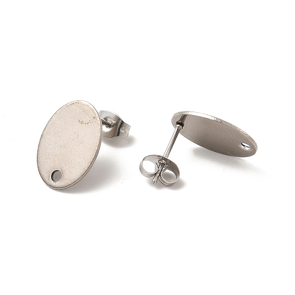 

PandaHall 201 Stainless Steel Stud Earring Findings, with 304 Stainless Steel Pin & Hole & Friction Ear Nuts, Oval, Stainless Steel Color...