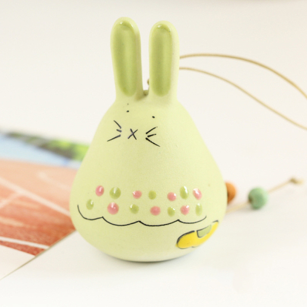 

PandaHall Japanese Style Porcelain Wind Chimes, Wooden Bead Pendant Decorations, Rabbit, Yellow Green, Rabbit: 80x60mm Porcelain Rabbit