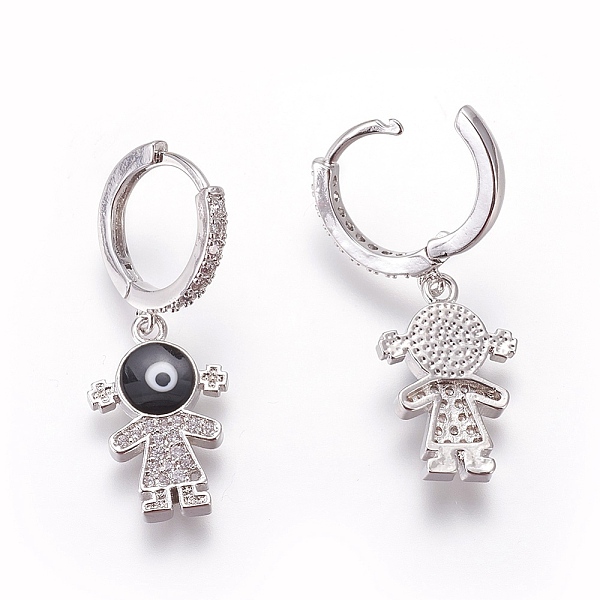 

PandaHall (Jewelry Parties Factory Sale)Brass Cubic Zirconia Hoop Earrings, Dangle Earrings, Girl, Platinum, Black, 33mm, Pendant: 18x12x3mm...