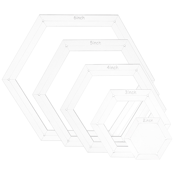 

PandaHall BENECREAT 5 Sizes Hexagon Quilting Template, Acrylic Intricate Sewing Machine Ruler with 3.5mm Seam Allowance for DIY Hand..., Clear