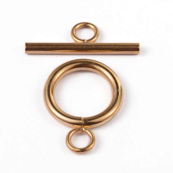 

PandaHall Ion Plating(IP) 304 Stainless Steel Ring Toggle Clasps, Golden, Ring: 19x14x2mm, Bar: 20x7x2mm, Hole: 3mm 304 Stainless Steel Ring
