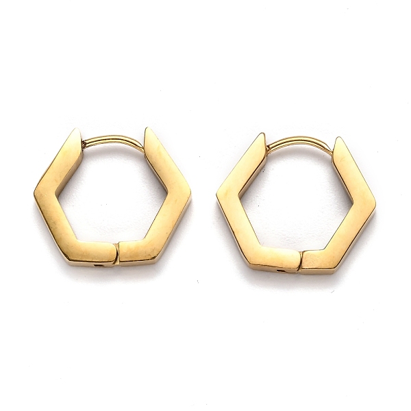 

PandaHall 304 Stainless Steel Hexagon Huggie Hoop Earrings, Golden, 16x18.5x3mm, Pin: 1mm 304 Stainless Steel Hexagon