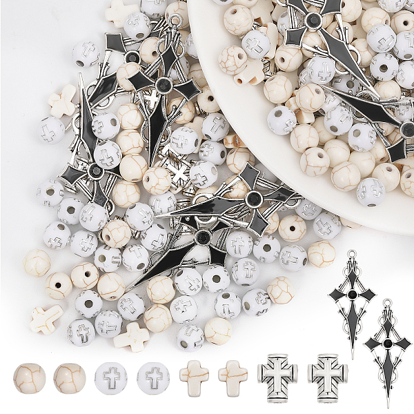 

PandaHall CHGCRAFT 278Pcs Cross DIY Jewelry Making Finding Kit Including Synthetic Turquoise Beads Strands Cross Rhinestone Enamel Pendants..., Multicolor