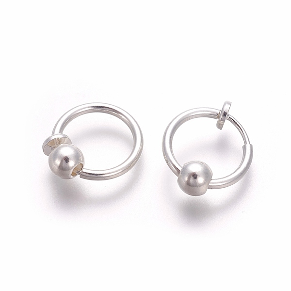 

PandaHall Electroplate Brass Retractable Clip-on Earrings, Non Piercing Spring Hoop Earrings, Cartilage Earring, with Removable Beads..., Silver