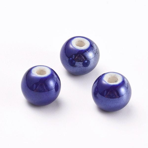 

PandaHall Handmade Porcelain Beads, Pearlized, Round, Dark Blue, 18mm, Hole: 2~3.5mm Porcelain Round Blue