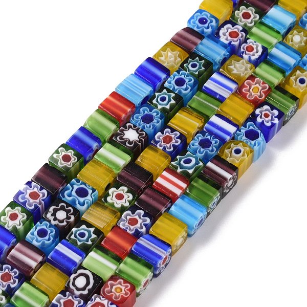 

PandaHall Handmade Millefiori Glass Bead Strands, Cube, Mixed Color, 8x8x8mm, Hole: 1mm, about 48pcs/strands, 16 inch Millefiori Lampwork..., Multicolor