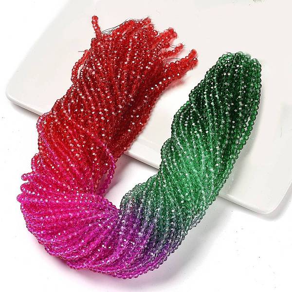 

PandaHall Transparent Painted Glass Beads Strands, Faceted, Rondelle, Colorful, 3.7x3.2mm, Hole: 0.7mm, about 105pcs/strand, 13.39''(34cm)...