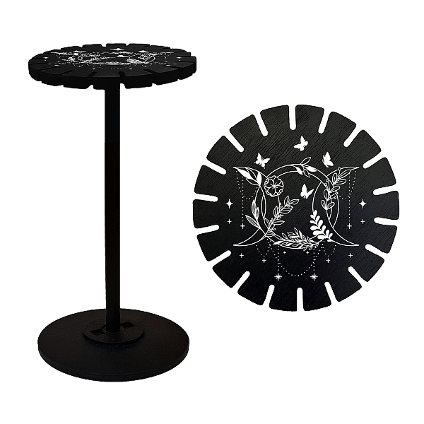 

PandaHall Wooden Wheel, Wooden Display Shelf, Black Holder Stand, Rustic Divination Pendulum Storage Rack, Witch Stuff, Moon Pattern, Wheel...
