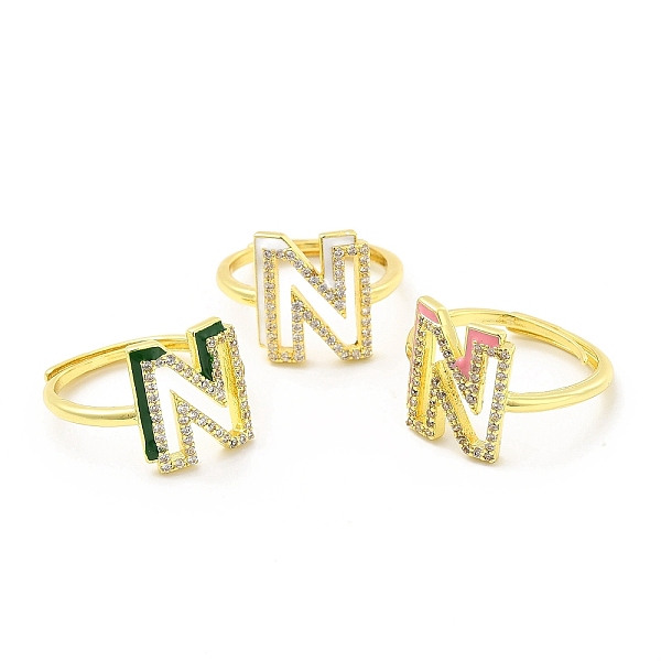 

PandaHall Mixed Color Enamel Initial Letter Adjustable Ring with Clear Cubic Zirconia, Real 18K Gold Plated Brass Jewelry for Women, Cadmium..., Multicolor