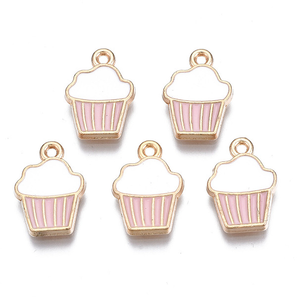 

PandaHall Alloy Enamel Pendants, Cupcake, Light Gold, Pearl Pink, 16x11x2mm, Hole: 1.4mm Alloy+Enamel Food Pink