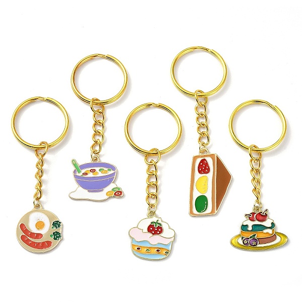 

PandaHall Alloy Enamel Food Pendant Keychain, with Iron Split Key Rings, Mixed Color, 6.8~8cm Alloy Food Multicolor