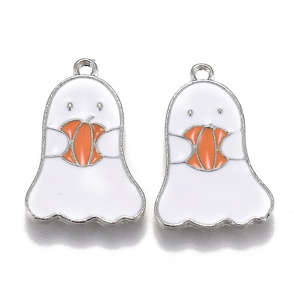 

PandaHall Halloween Theme Alloy Enamel Pendants, White Ghost with Pumpkin Lantern, Platinum, 22x15x1.5mm, Hole: 1.6mm Alloy+Enamel Ghost...