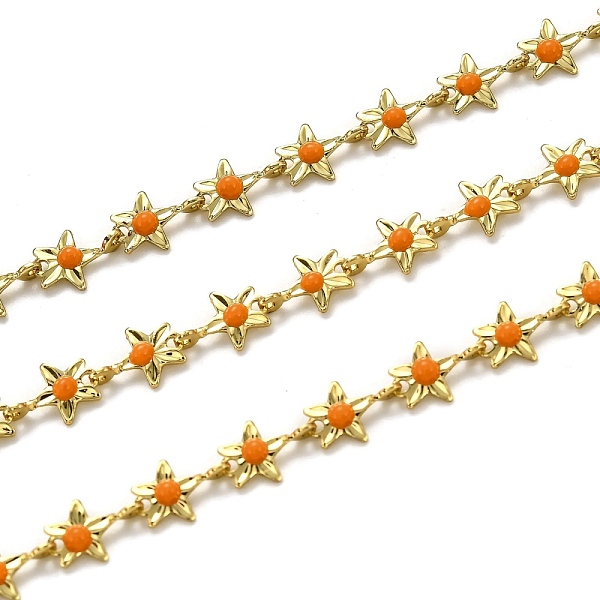 

PandaHall Brass Link Chains, with Enamel, Spool, Long-Lasting Plated, Unwelded, Star, Golden, Orange, Link: 9x6.1x1.5mm Brass+Enamel Orange