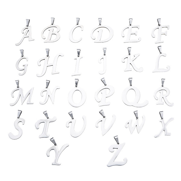 

PandaHall 201 Stainless Steel Pendants, Letter A~Z, Stainless Steel Color, 23.5~31x17~34x1.5mm, Hole: 5x9mm, 26pcs/set 201 Stainless Steel...